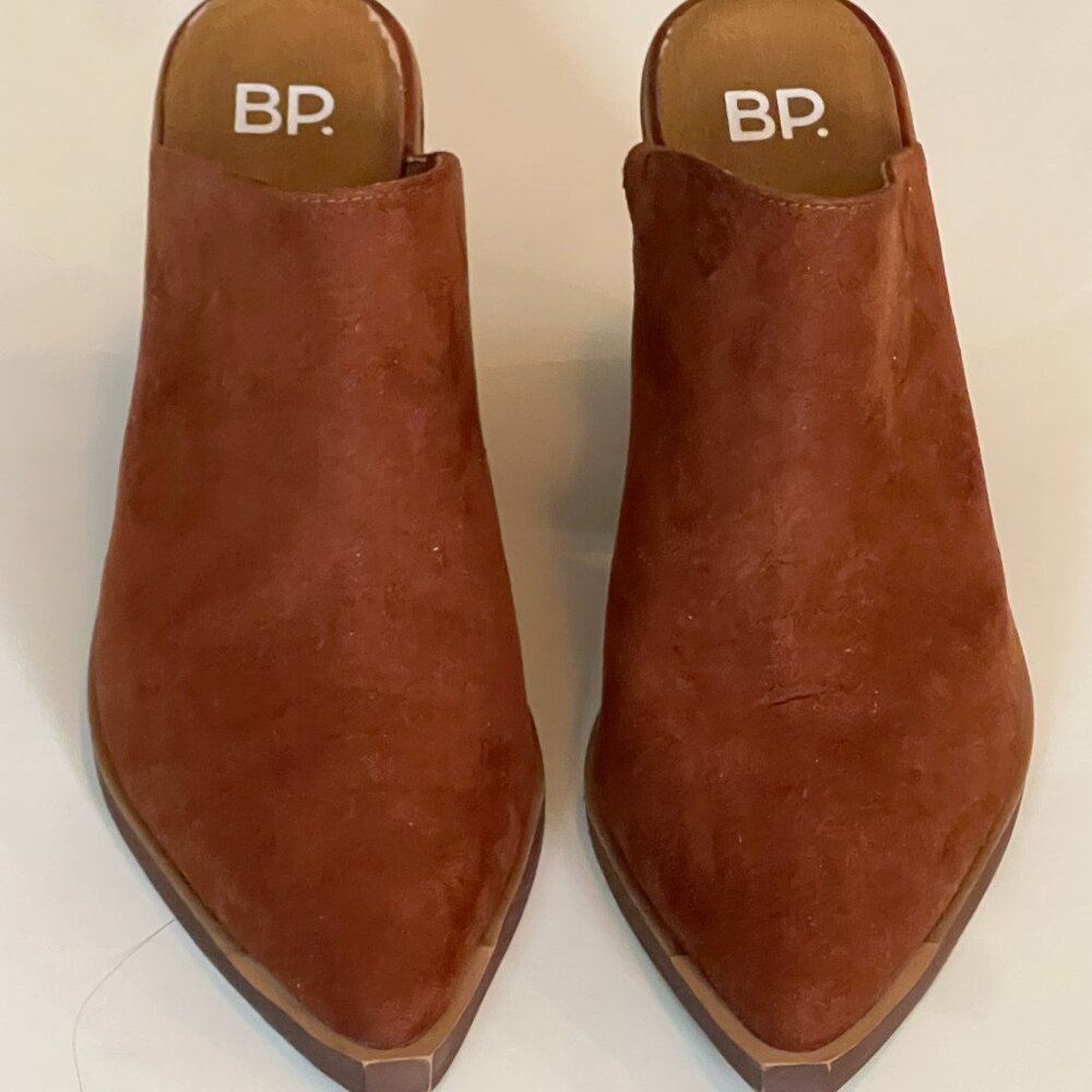 BP. Brown suede mule heeled bootie with stacked heel NWOT Size 6